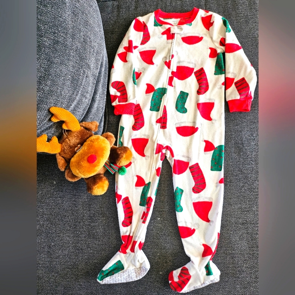 Carter's PJ Onesie Sz 4t/4A Red, White, Green Christmas Stockings, Candy Canes